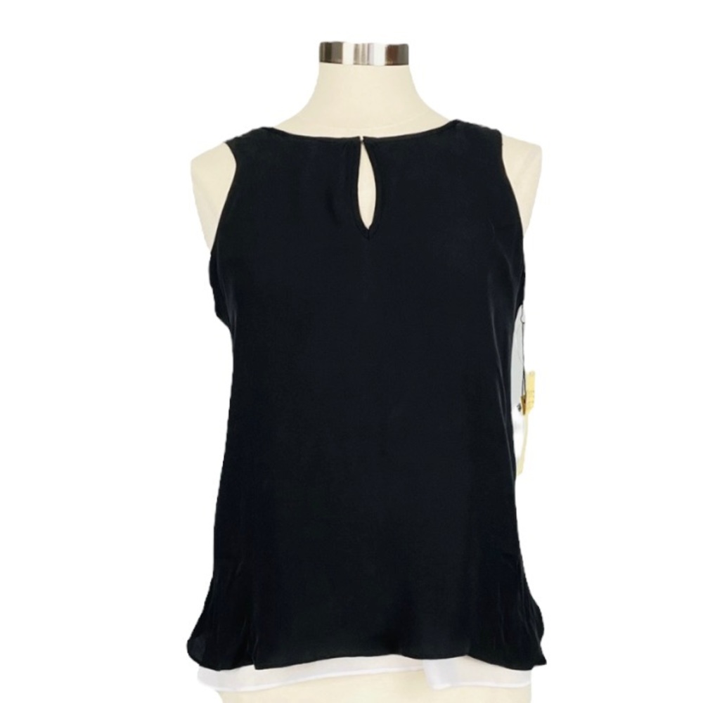 Ecru Womens Silk Black White Sleeveless Blouse Layered Tank size Small